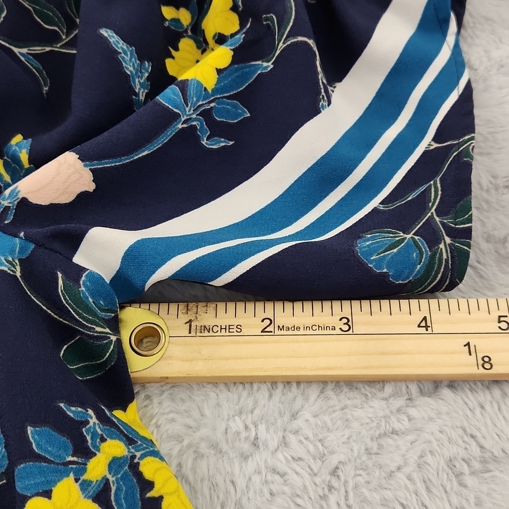 Halogen Floral Shift Dress Women's Size 1 Navy Blue 3/4 Sleeve Ruched Scarf Prin - Picture 11 of 12